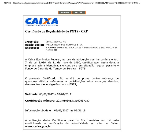Certificado de regularidade do fgts crf passos recursos humanos